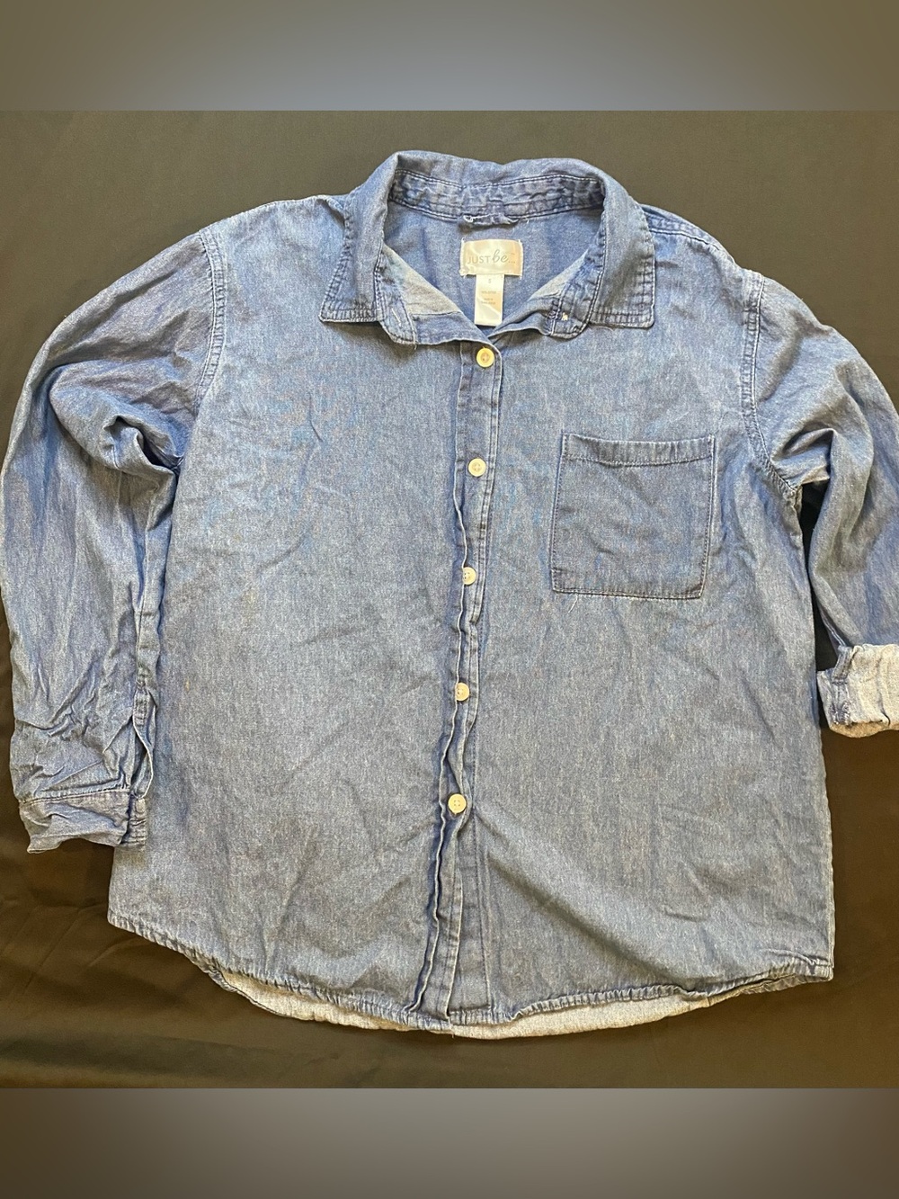 just be Light Blue Denim Button-Down Shirt